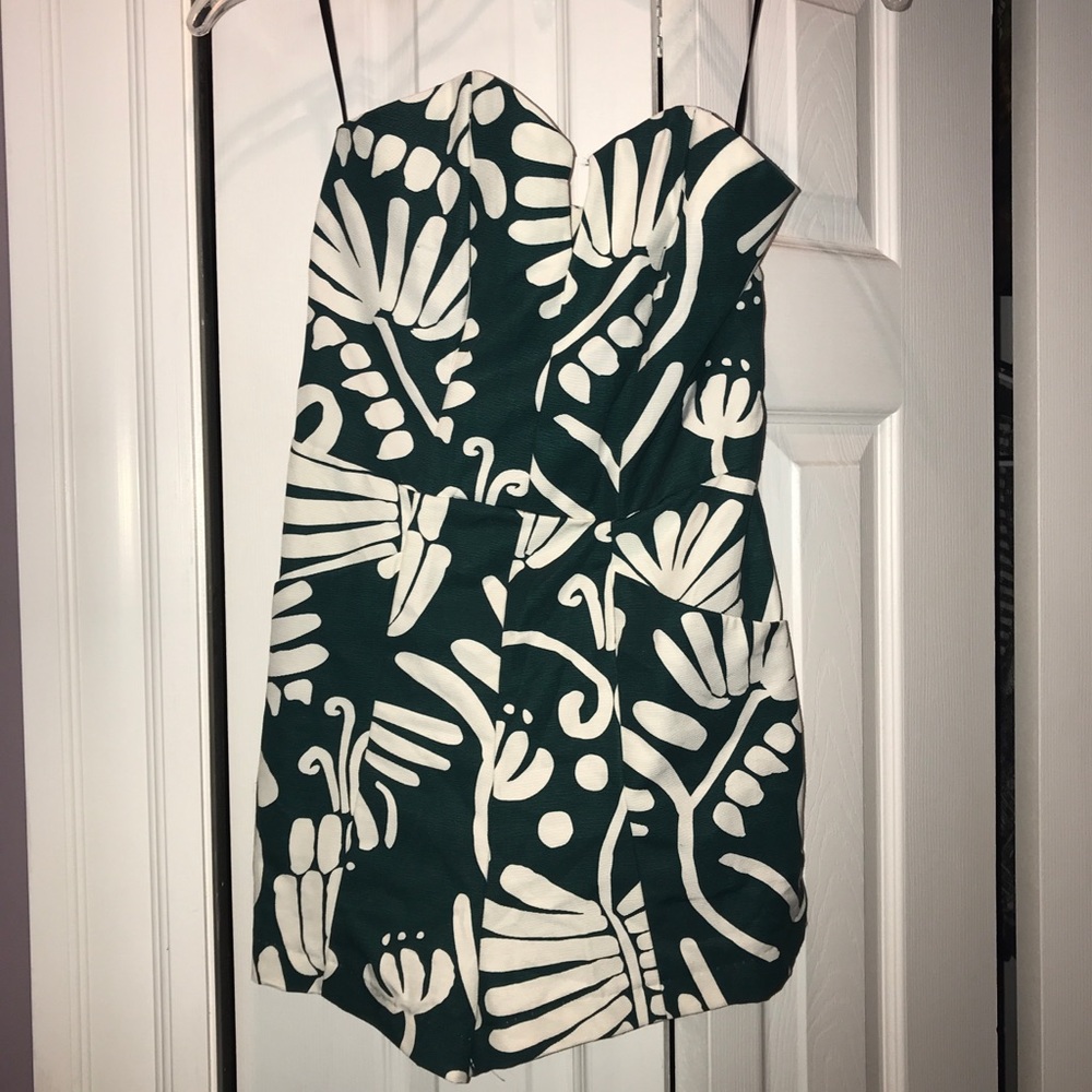 Emerald and white patterned romper